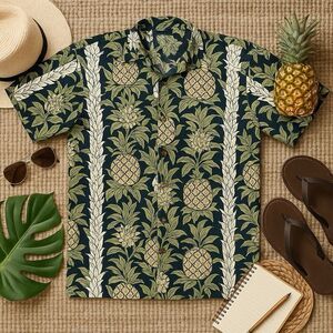 Third Coast Men’s Size Large Button Up Short Sleeve‎ Pineapple Print Shirt